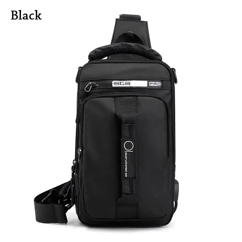 Color: Beige - Anti-theft Chest Shoulder Bag Men's Sling Crossbody Bag Messenger Backpack USB Port Bag