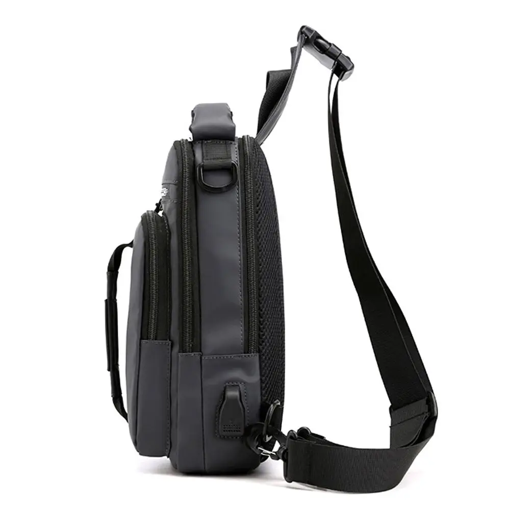 Color: Beige - Anti-theft Chest Shoulder Bag Men's Sling Crossbody Bag Messenger Backpack USB Port Bag