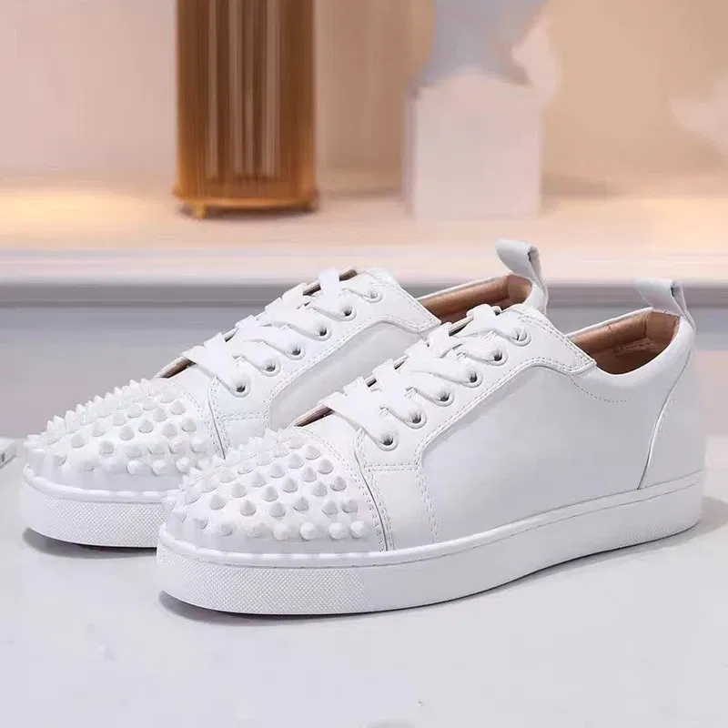 Color: black, Shoe Size: 265, - big size men fashion rivets shoes black white original leather flats shoe hip hop punk personality platform studded sneakers man