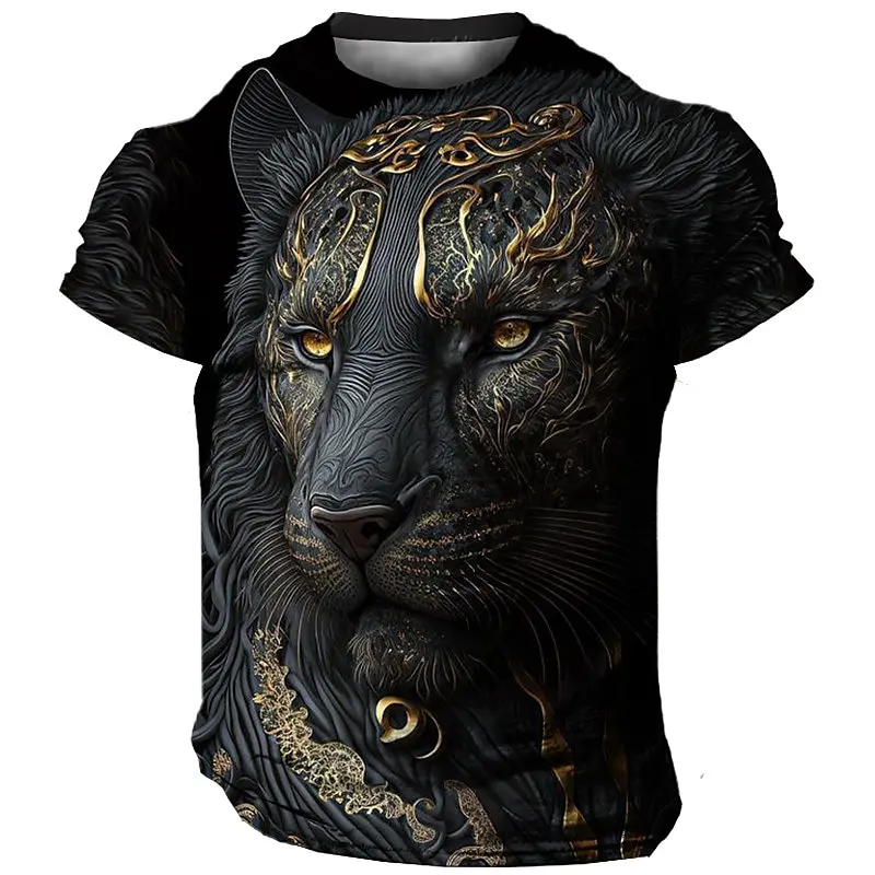 Size: L, Color: Green - Daily Oversized Men's T-Shirt 3D Lion Print Tees Tops Summer Casual Animal Pattern Streetwear New Fashion Street Men Clothing