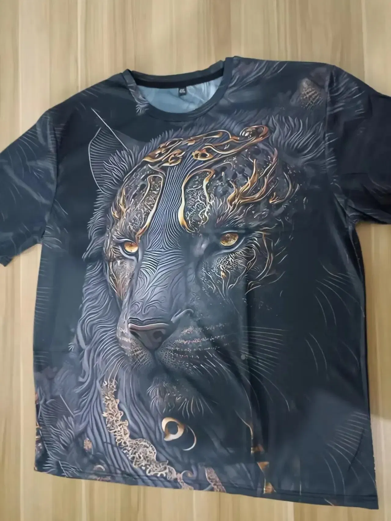 Size: L, Color: Green - Daily Oversized Men's T-Shirt 3D Lion Print Tees Tops Summer Casual Animal Pattern Streetwear New Fashion Street Men Clothing