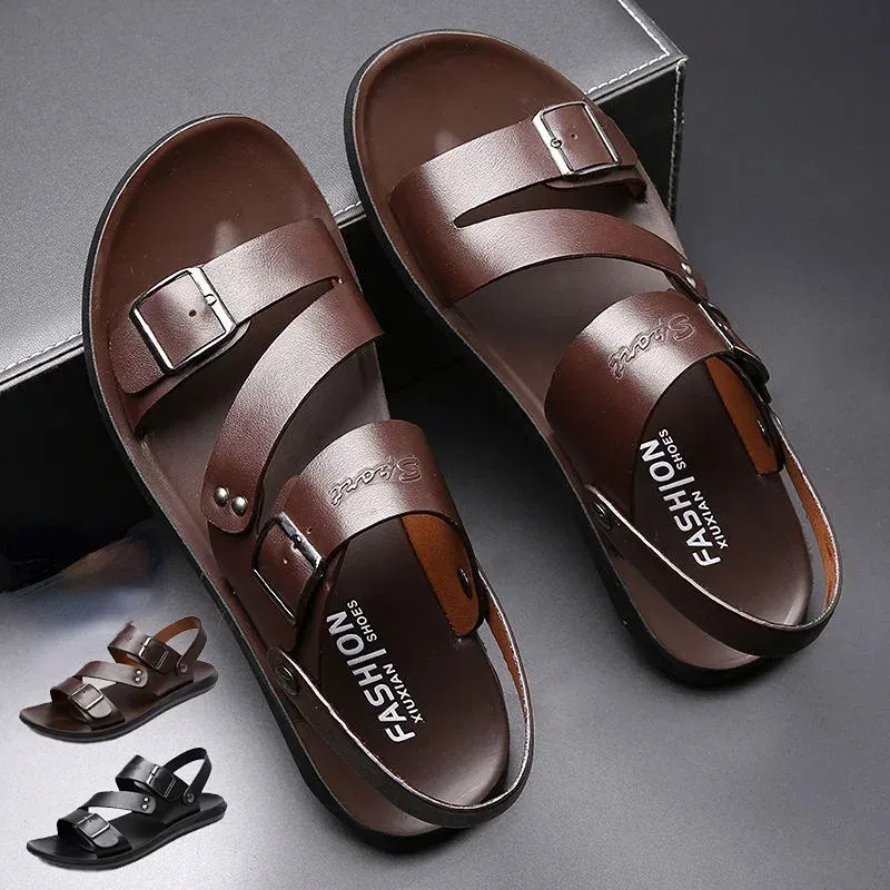 Color: Brown, Shoe Size: 39 - Men's Sandals Wholesale Summer Soft soled Anti slip Beach Shoes Men's Large New Casual Beach Outwear Sandals