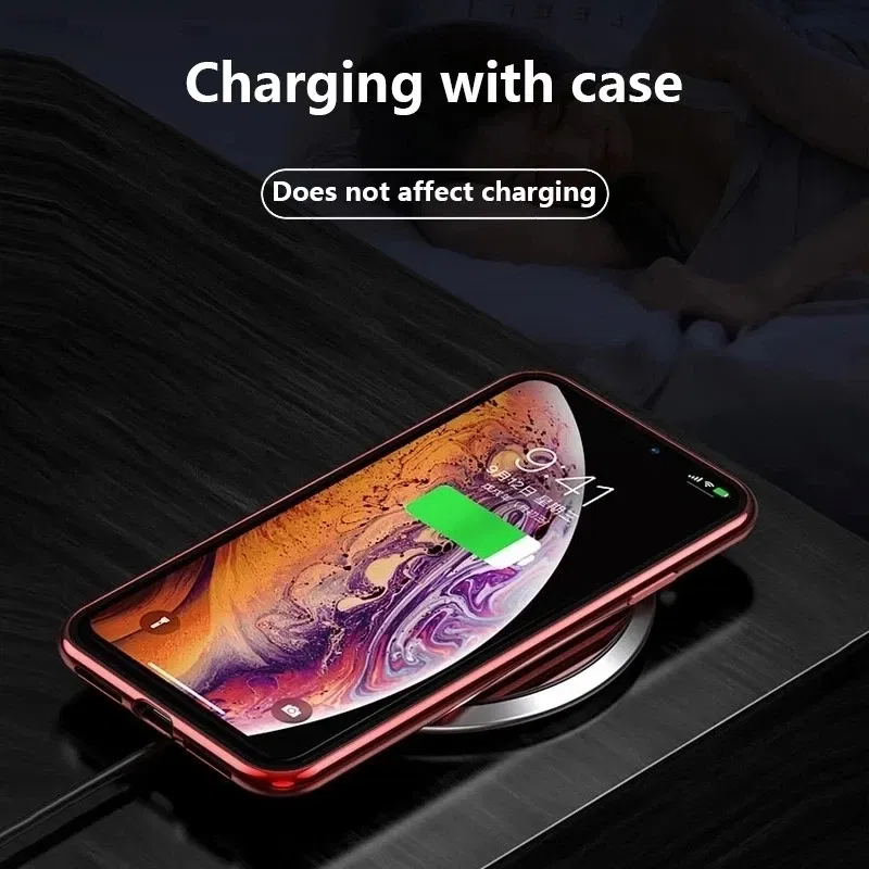 Color: Blue, Material: Denim - Magnetic Metal Case For iPhone 15 14 13 12 11 Pro 14Pro Max XS X XR 7 8 14Plus 12 Mini SE 2020 Double Sided Tempered Glass Cover