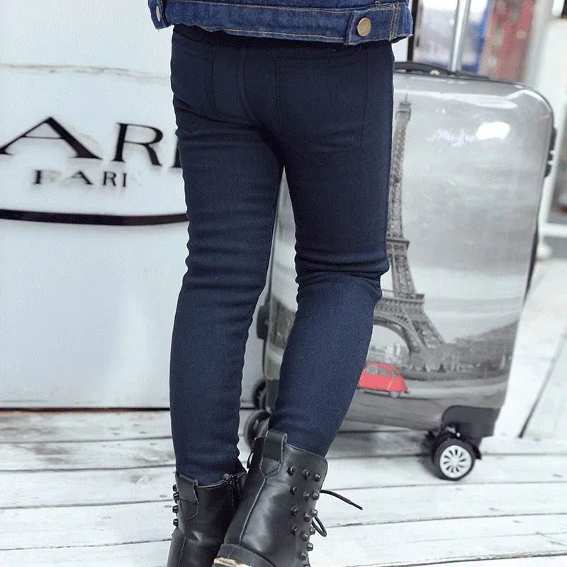 Color: black, Kid Size: 5 - 3-12-year-old girls pencil pants elastic baby Leggings 2024 new slim fit children's Leggings solid color imitation jeans