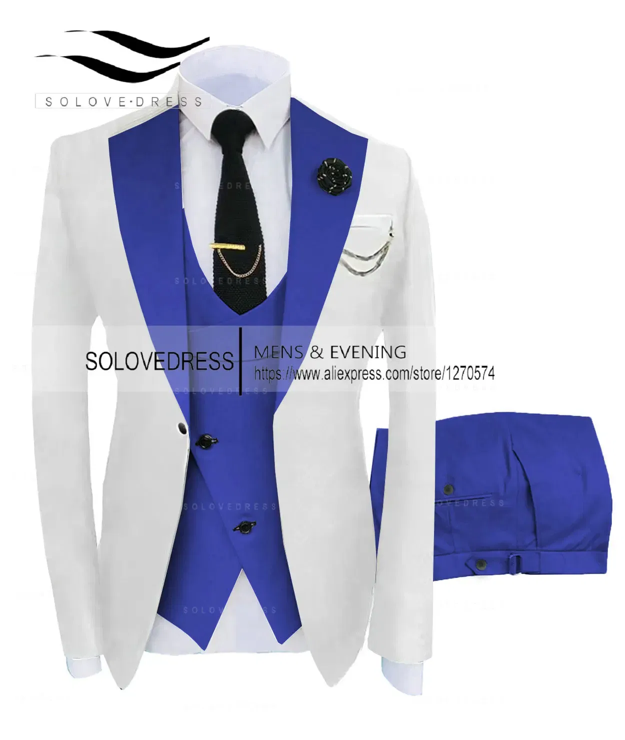 Color: Blue, Size: XS - ( Jacket + Vest + Pants )Suits for Mens 2024 Casual Business Suit High-end Social Formal Suit 3 Pcs Set Groom Wedding Men