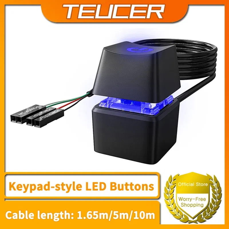 Color: Blue - TEUCER 1.65/5/10m LED Lights Computer Desktop Switch PC Motherboard External Start Power Button Extension Cable for Home Office