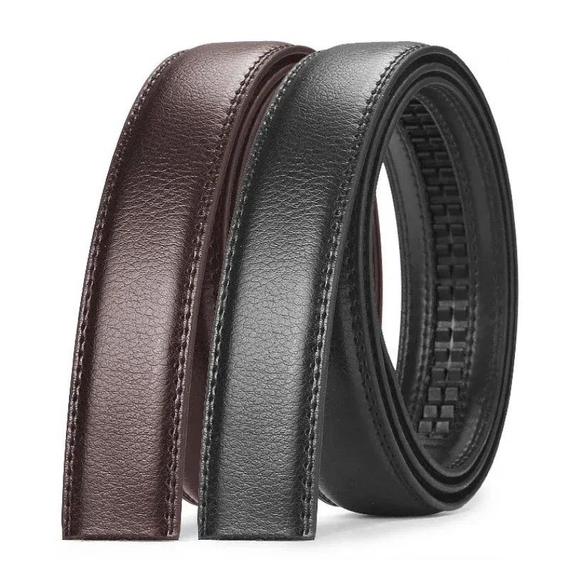 Color: Dark Brown, Belt Length: 105CM - Men No Buckle 3.5cm Wide 130 140 150 160 170 cm Large Plus Size Belt Straps No Buckle for Automatic Buckle Genuine Leather Belts