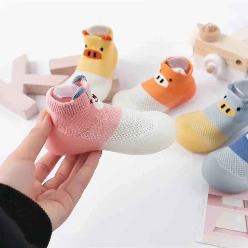 Shoe Size: 2, Color: Black - Cute Piggy Children's Shoes Men's and Women's Baby Soft Bottom Breathable Footwear Toddler Sandals Cotton Baby Socks Shoes