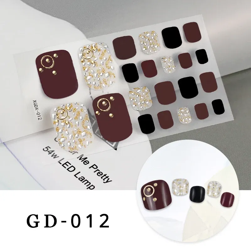 Color: wine red - Colorful Nail Stickers Foot Shiny Glitter Nails  Charms Full Cover Self-Adhesive Nail Polish Stickers for Nails Art