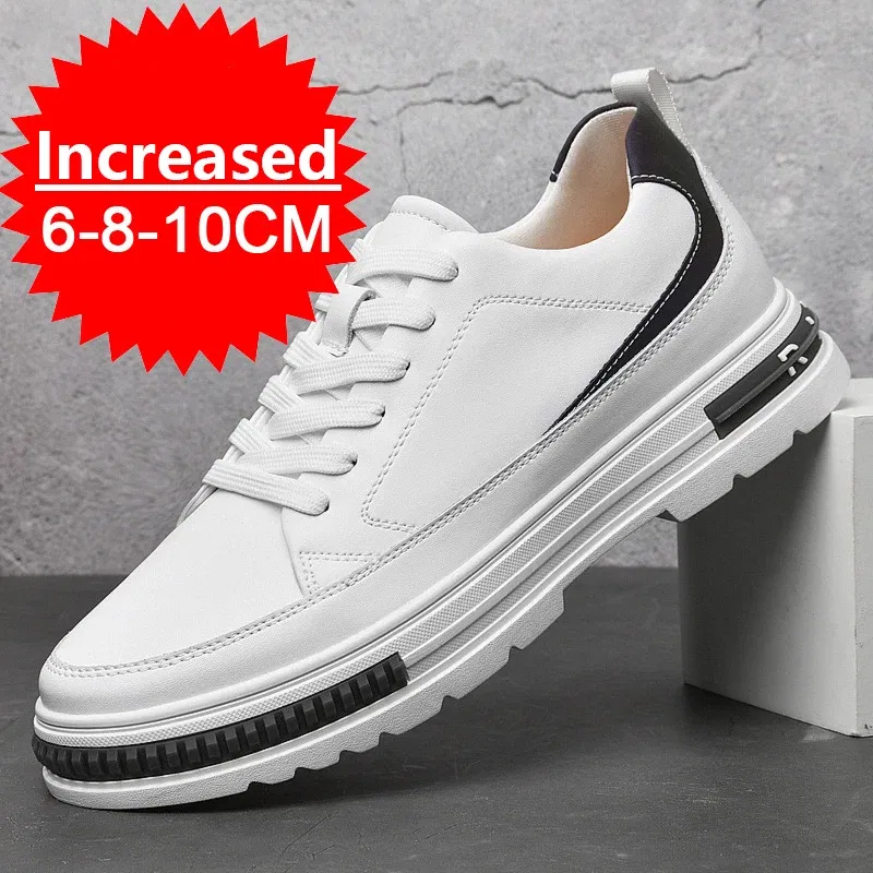 Color: SKY BLUE, Shoe Size: 44, - New Men Elevator Shoes Height Increase 8cm 10cm Luxury Brand Sneaker Genuine Leather Men Hidden Heels Fashion Flats Casual Shoes