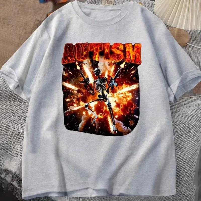 Color: Silver, Size: XS?€old?‰ - Autistic Funny Skeleton T Shirt Women Men Autism Edgy Skeleton Meme T-shirt Casual Short Sleeve Tshirt Round Neck Clothes