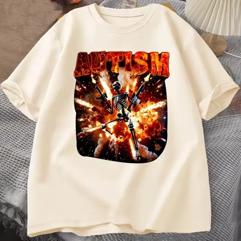 Color: Silver, Size: XS?€old?‰ - Autistic Funny Skeleton T Shirt Women Men Autism Edgy Skeleton Meme T-shirt Casual Short Sleeve Tshirt Round Neck Clothes
