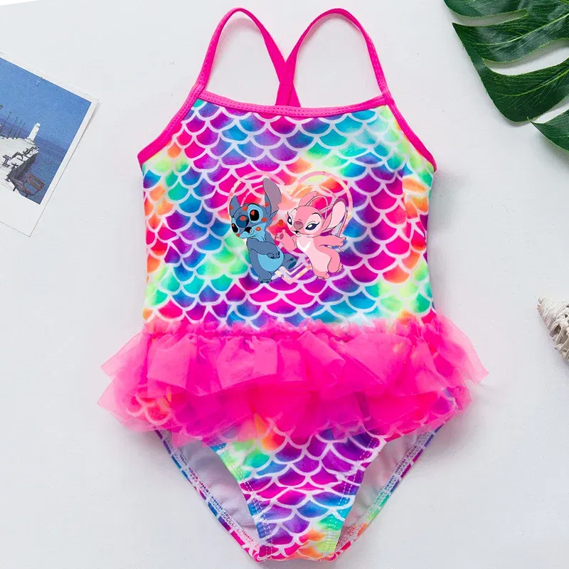 Color: Red, Kid Size: 6M - Lilo Stitch Girl Swimsuit Summer One-Piece Swimwear Beachwear Pool Mermaid Fish Scale Print Bikini Bathing Outfit Swimming Wear
