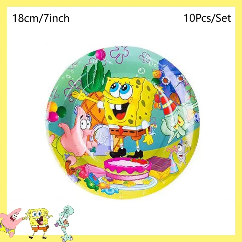 Color: GRAY - SpongeBob Party Decorations Disposable Tableware Cup Baby Shower Birthday Theme Plate Tablecloth Kids Birthday Party