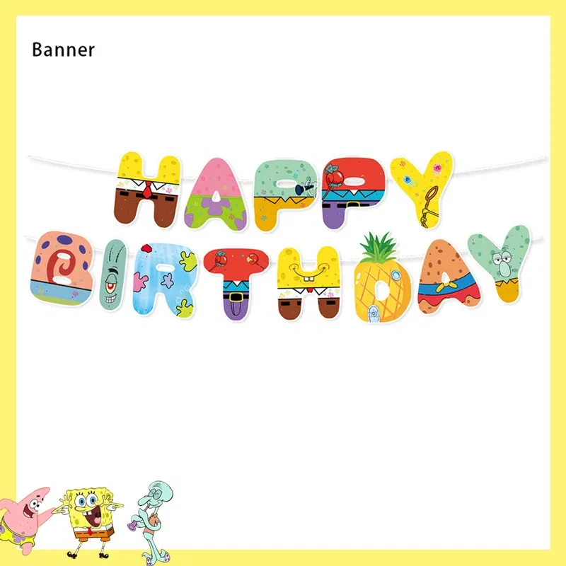 Color: GRAY - SpongeBob Party Decorations Disposable Tableware Cup Baby Shower Birthday Theme Plate Tablecloth Kids Birthday Party