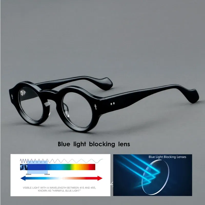 Frame Color: Red, Eye Prescription: +450 - VCKA Round Acetate Reading Glasses Frame Retro Men Prescription Anti-blue discolor Women Custom Optics Retro Eyewear +0.50to +10