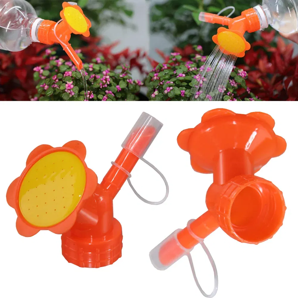Color: Green - 2 in 1 Bottle Cap Sprinkler Dual Nozzle Watering Spout Double Bottle Head Can Watering Nozzle Bonsai Garden Mini Irrigation Tool