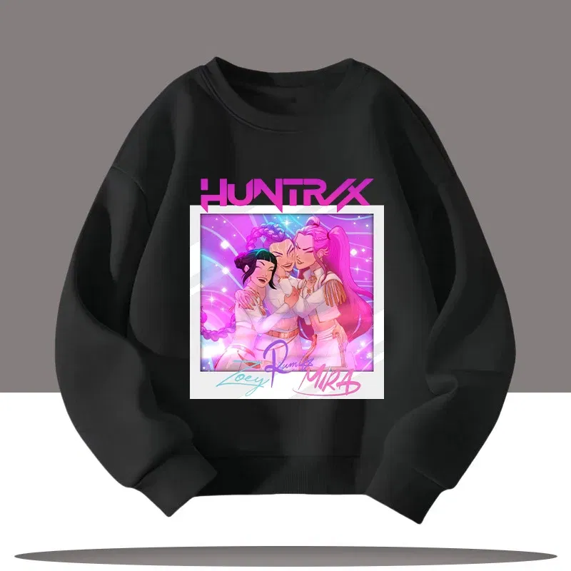 Color: Dark Grey, Kid Size: 6 - Children's Clothing K-pop Demon Hunters Cartoon Print 3-12 Year Old New Style Kids Round-neck Sport Shirt Cute Girl Casual Top