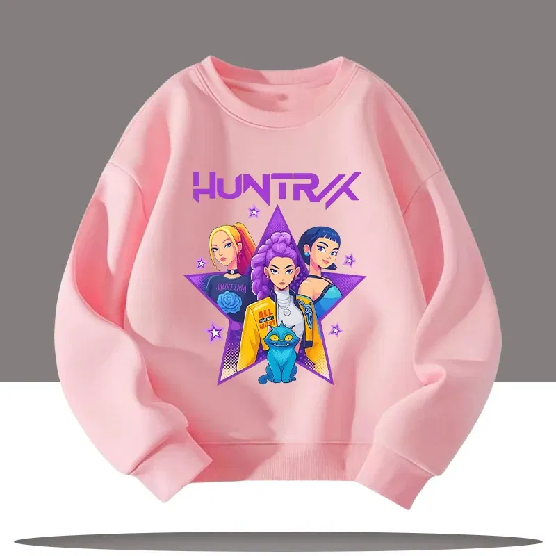 Color: Dark Grey, Kid Size: 6 - Children's Clothing K-pop Demon Hunters Cartoon Print 3-12 Year Old New Style Kids Round-neck Sport Shirt Cute Girl Casual Top