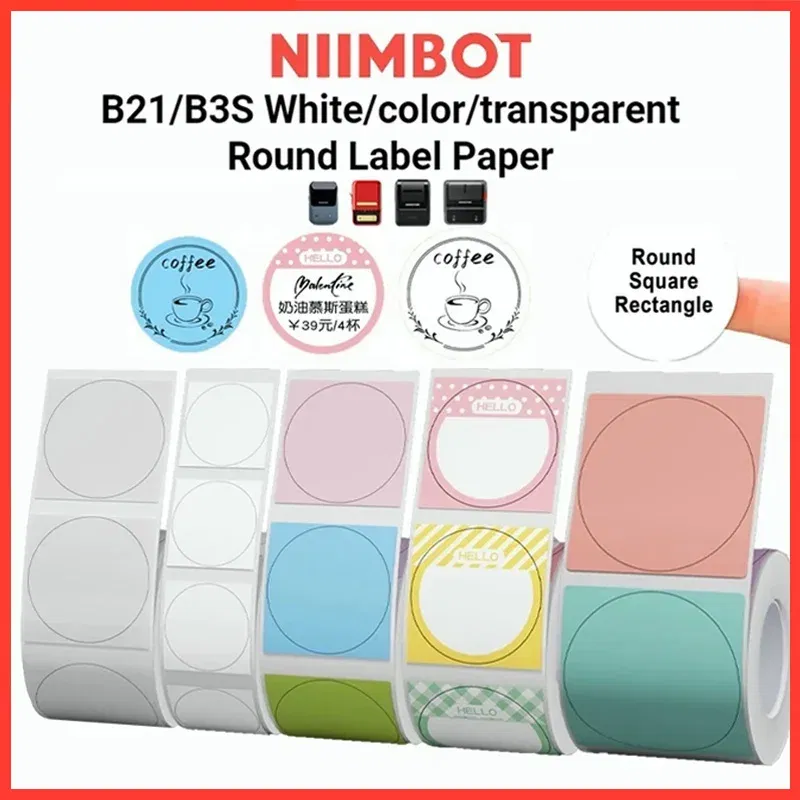 color: Blue - Niimbot Round Mini Printer Portable Thermal Label Stickers Self-Adhesive Waterproof for B1/B21/B3S Label Maker Sticker New