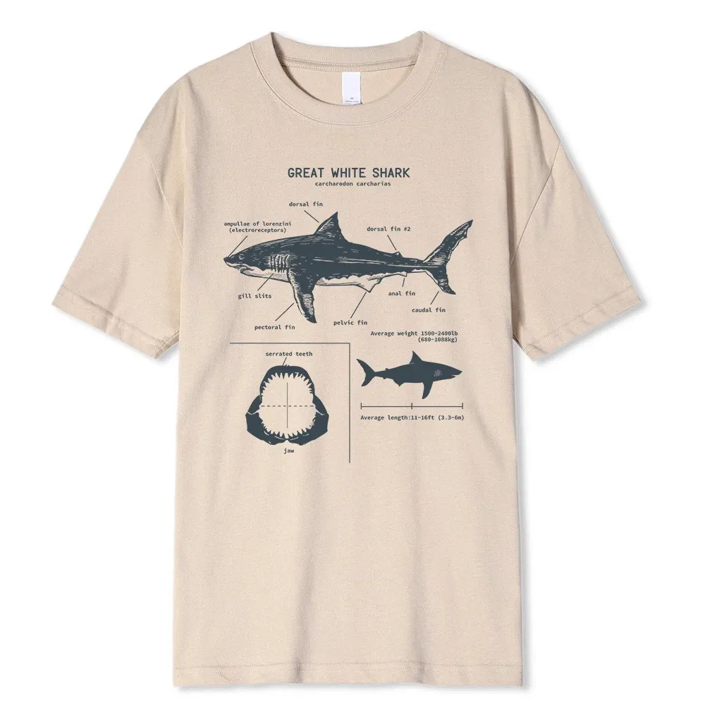 Color: green, Size: M - Great White Shark Anatomy T-Shirt New Summer Men Street Short Sleeve Hip Hop Punk Style Boy Casual Tops Fashion White Tees