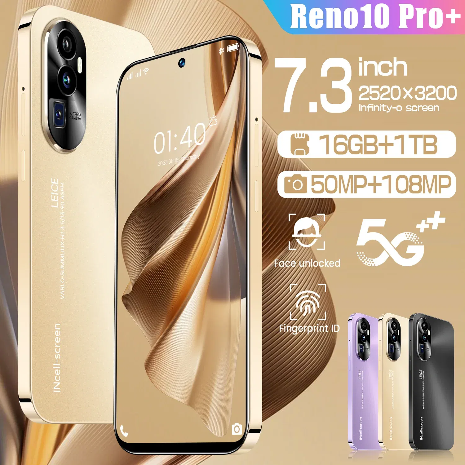 Color: Dark Grey, Bundle: Bundle 19 - 2025 New Reno 10 Pro Smartphone 7.3 inch Full Screen 5G Cell Phone 16TB+1TB 7800mAh Mobile Phones 108MP Global Version Celulares