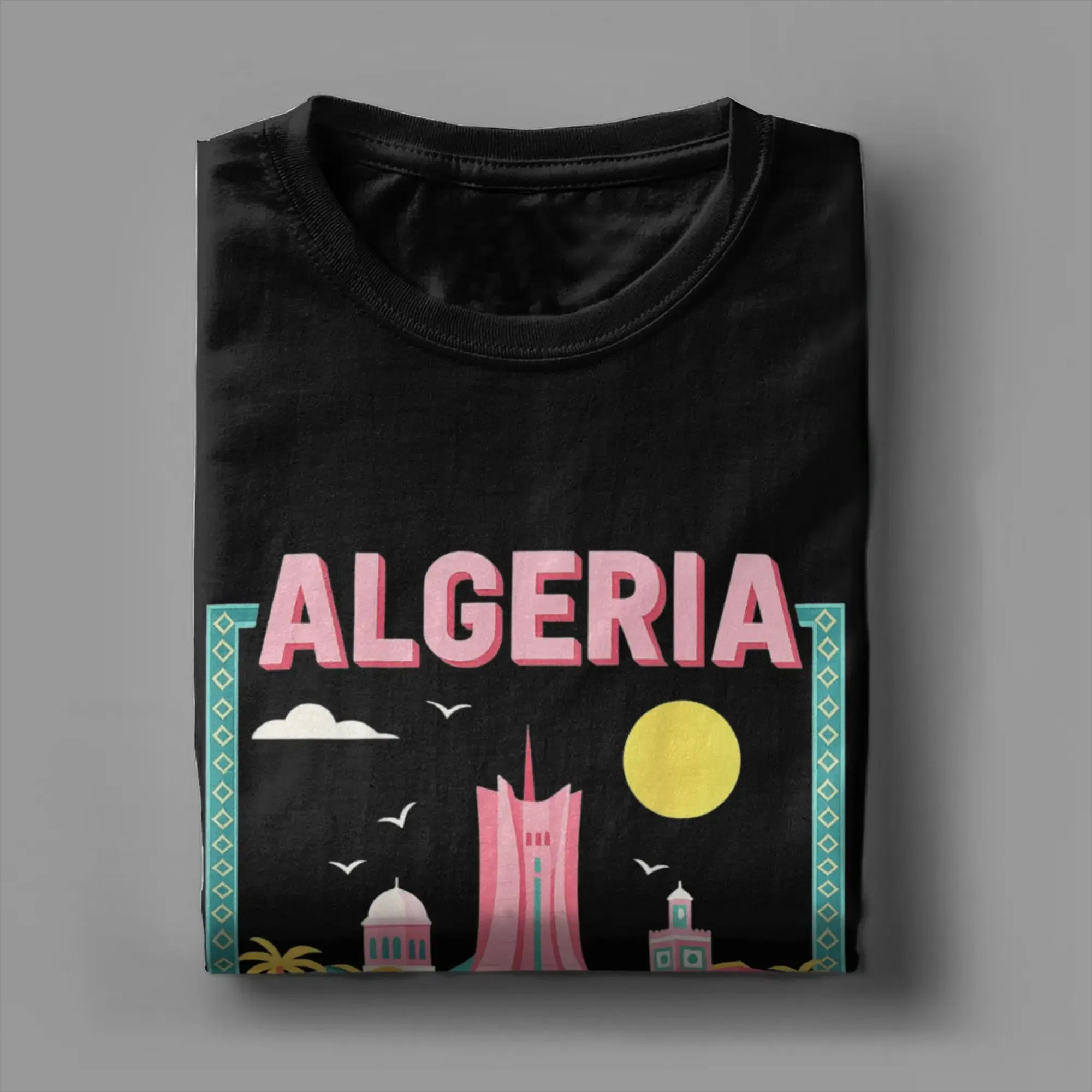 Color: Brown, Size: XXXL - Men Algeria DZ City Algerian T Shirts Africa Arab Pure Cotton Clothes Hipster Short Sleeve Crewneck Tees Gift Idea T-Shirt