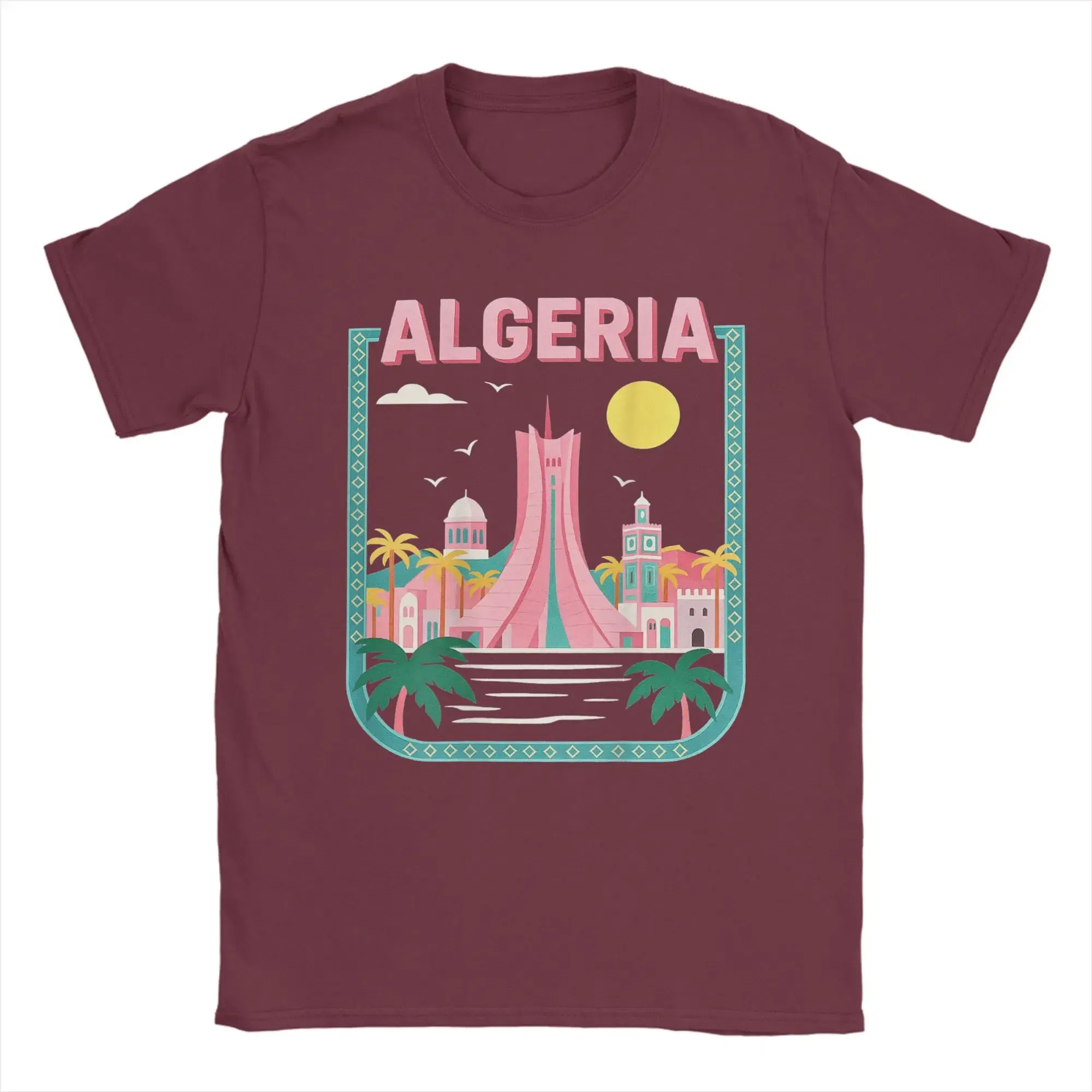 Color: Brown, Size: XXXL - Men Algeria DZ City Algerian T Shirts Africa Arab Pure Cotton Clothes Hipster Short Sleeve Crewneck Tees Gift Idea T-Shirt