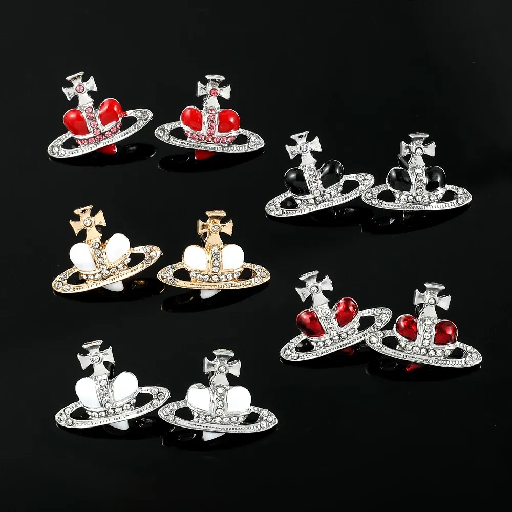 Metal Color: SILVER PLATED - Saturn Planet Stud Earrings For Women Girl Heart Earrings