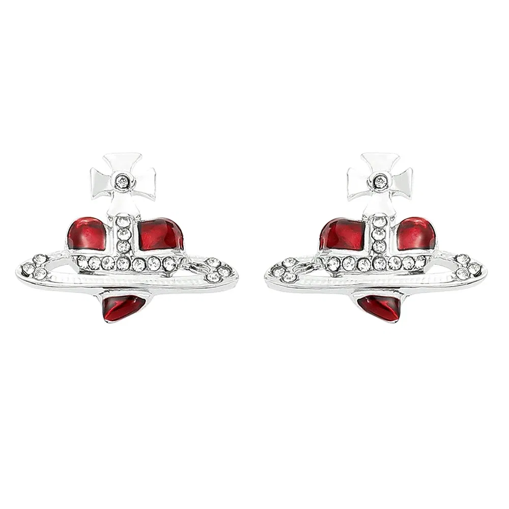 Metal Color: SILVER PLATED - Saturn Planet Stud Earrings For Women Girl Heart Earrings