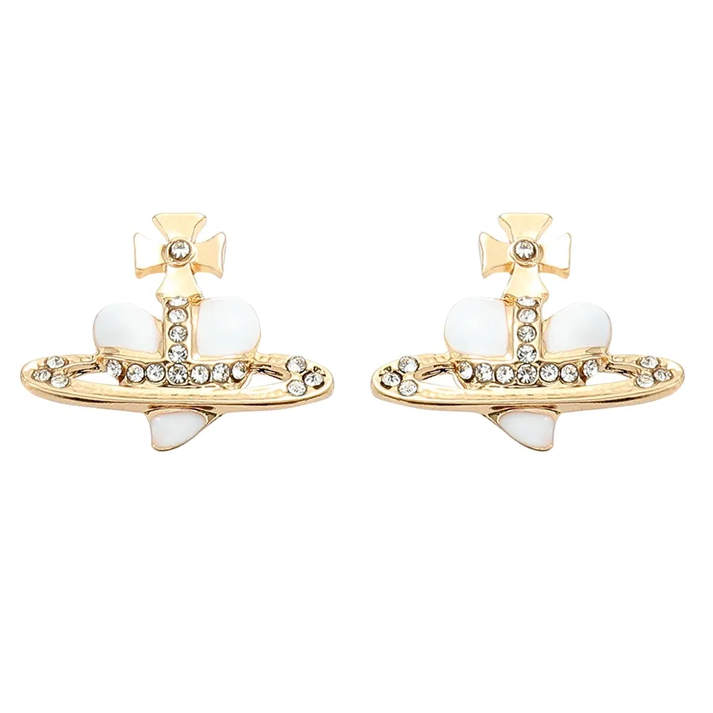 Metal Color: SILVER PLATED - Saturn Planet Stud Earrings For Women Girl Heart Earrings