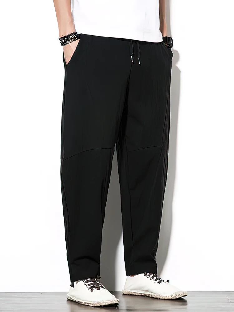 Color: green, Size: L - 100% Cotton Linen Pants Men Baggy Casual Trousers Male Walking Wide leg Loose Sweatpants Chinese Summer Jogger Pants 2025 New