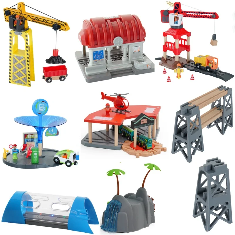 Color: light yellow - Wooden Train Track Railway Bridge Tunnel Accessories Fit Police Station Scene for Brio Wood Train Pieces Educational Toys