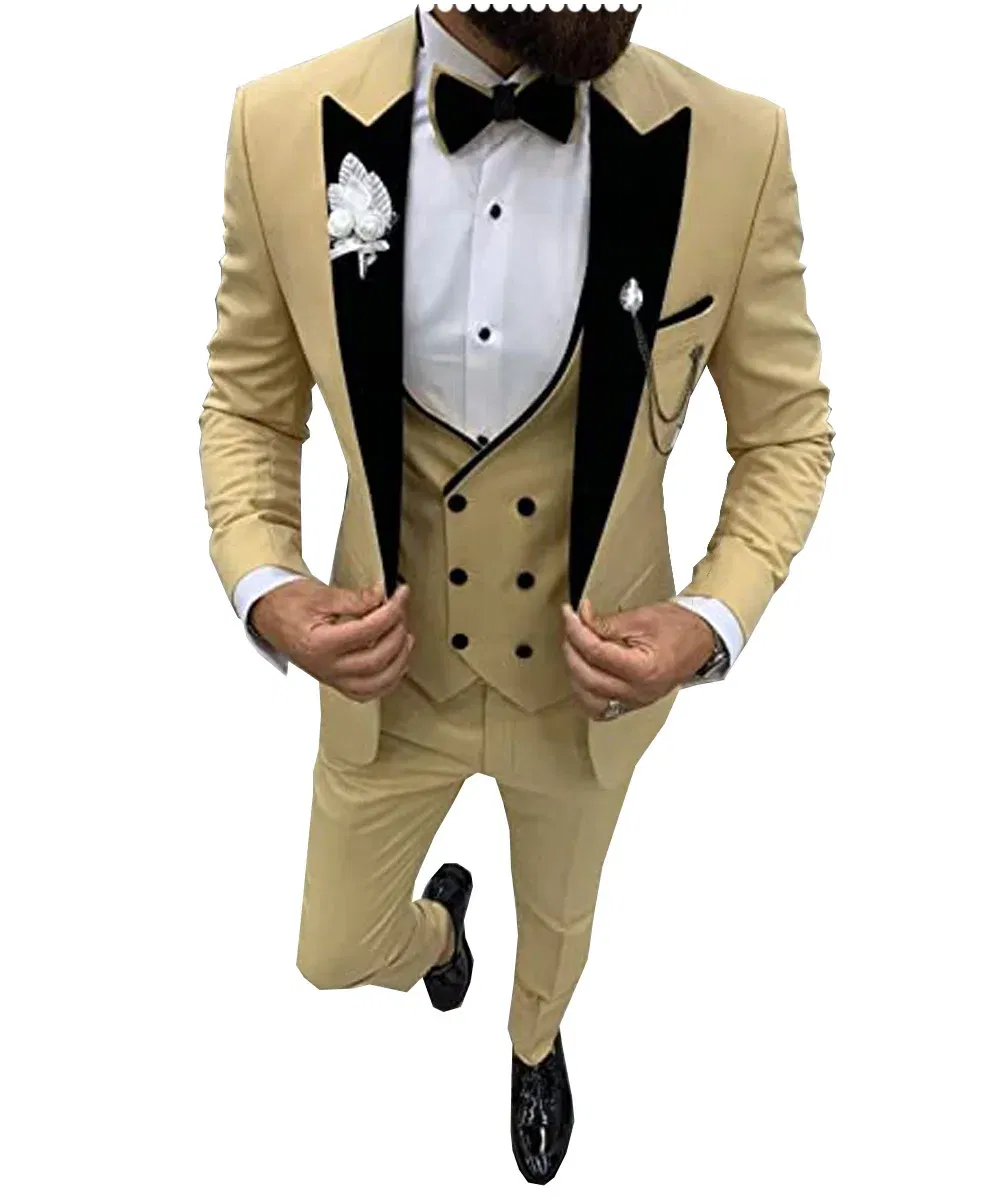 Color: Orange, Size: XS - Suits for Mens 2024 Casual Business Suit High-end Social Formal Suit 3 Pcs Set Groom Wedding Men( Jacket + Vest + Pants )