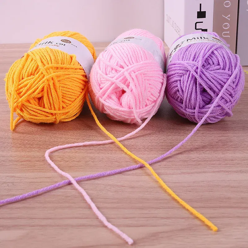 Color: Pink - 150g 5-strand Milk Yarn Handmade Medium Thick DIY Woven Doll Sweater Flower Hat Scarf Yarn Ball