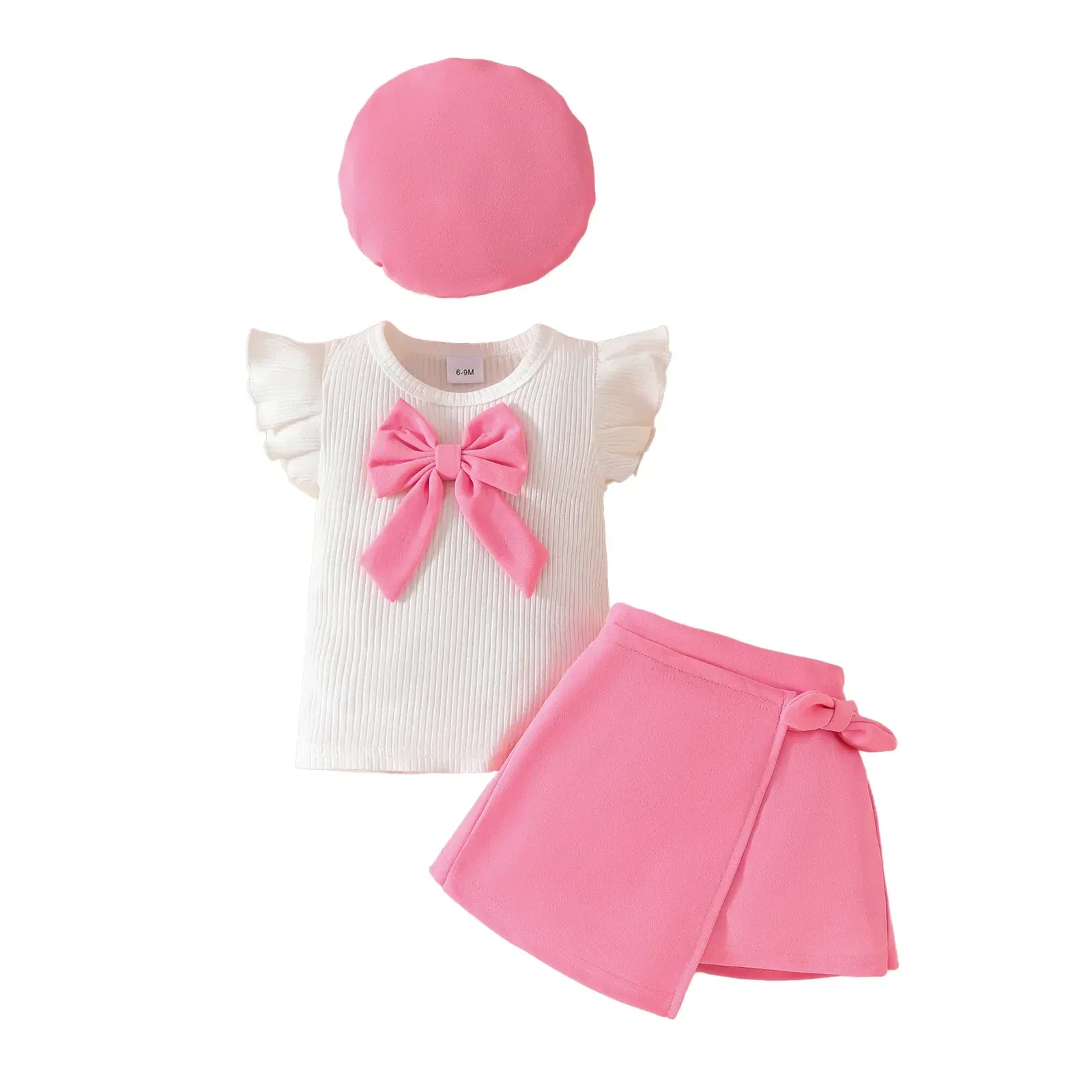 Color: Yellow, Kid Size: 3T - Baby Girls Clothes New Year Set 0-3Y Long Sleeve Big Bow Top Irregular Skirt and Beret 3Pcs Toddler Christmas Clothes