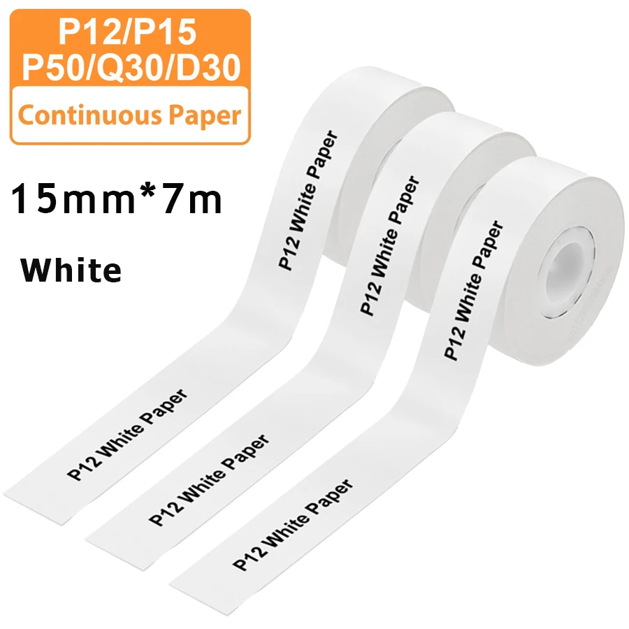 Color: Light Grey - 3pcs 15mm x7m Continuous Label Paper fit for P12 P15 Phomemo D30 Q30 Printer Waterproof Self Adhesive Thermal Printer Sticker