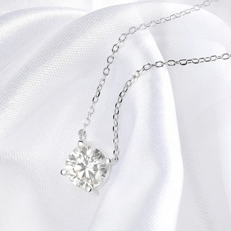 Gem Color: WHITE, Metal Color: Gold-color - Smyoue White Gold Plated 1-10CT Moissanite Necklace for Women Classic Four Claws Pendant Wedding Jewelry 925 Sterling Silver GRA
