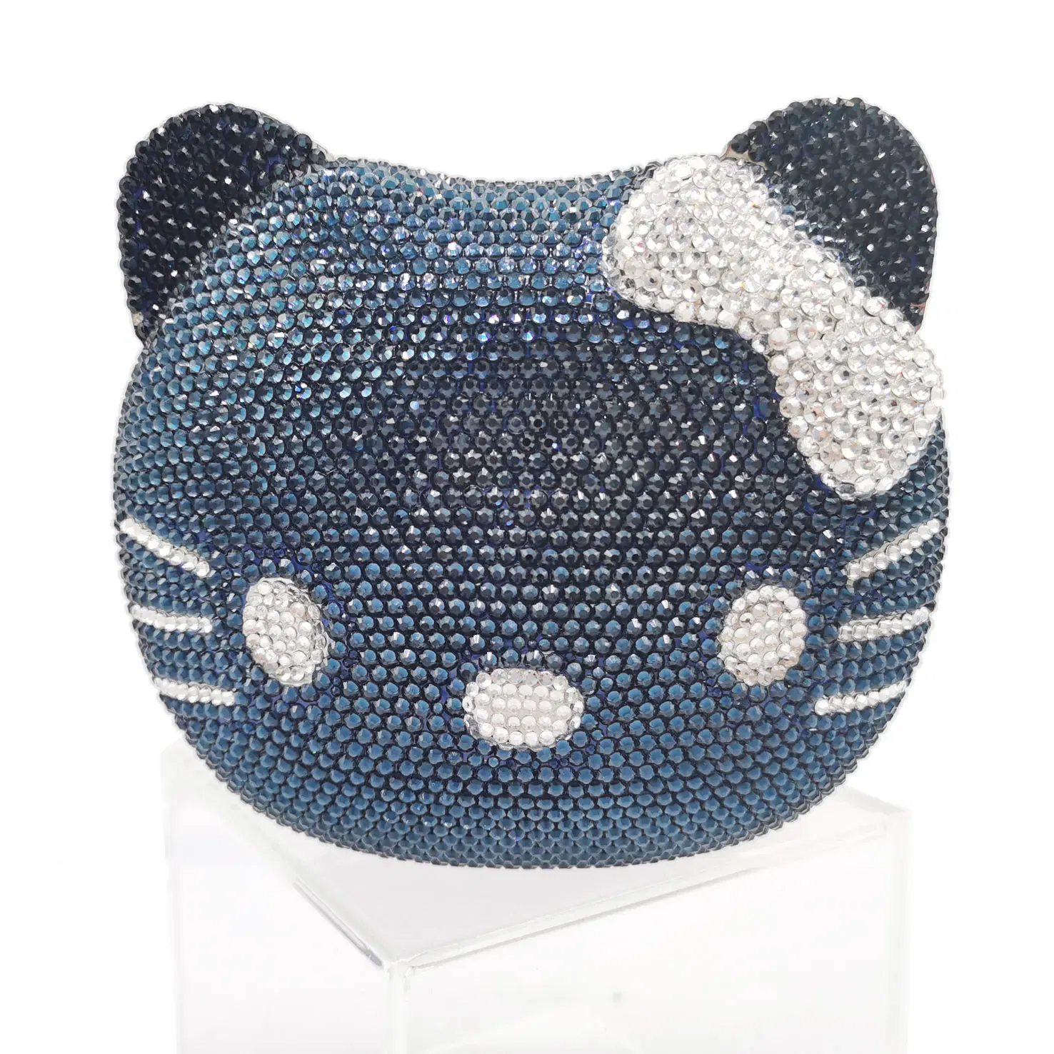 Color: Beige - Luxury Navy Blue Crystal Animal Evening Bags Cat Designer Party Purse Ladies Clutch Bags Women Handbags