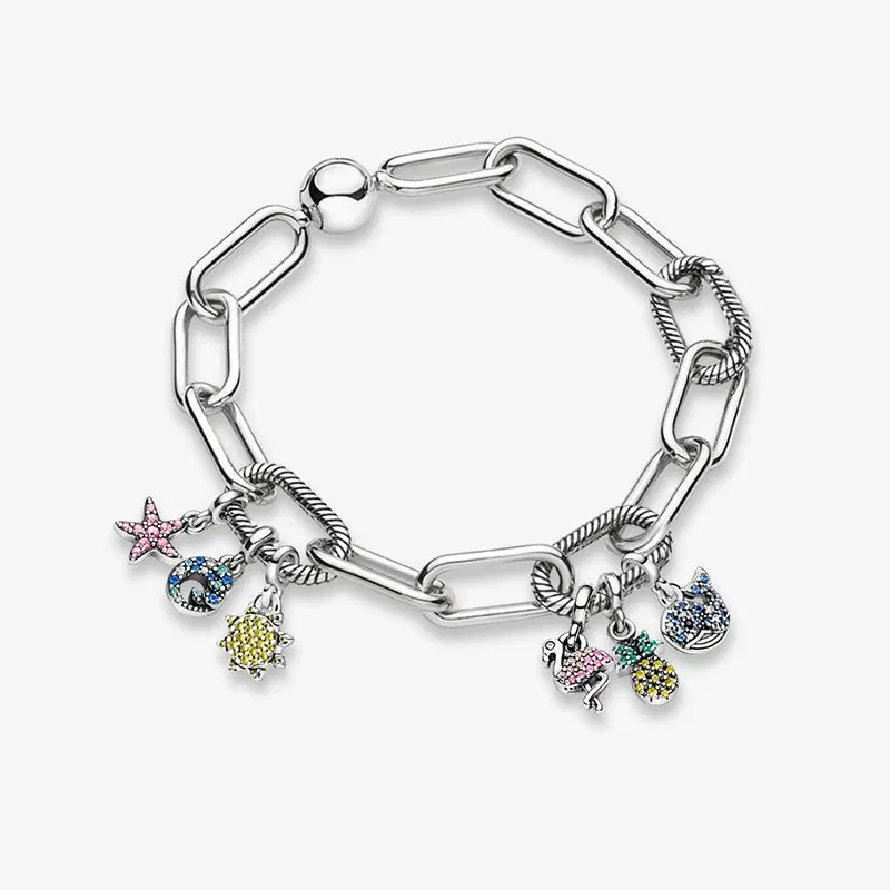 Color: DEEP BLUE - 2022 New 925 Sterling Silver My Love Starfish Flamingo Pendant Charm Fit Original Pandora Me Bracelet DIY Bead Jewelry For Women