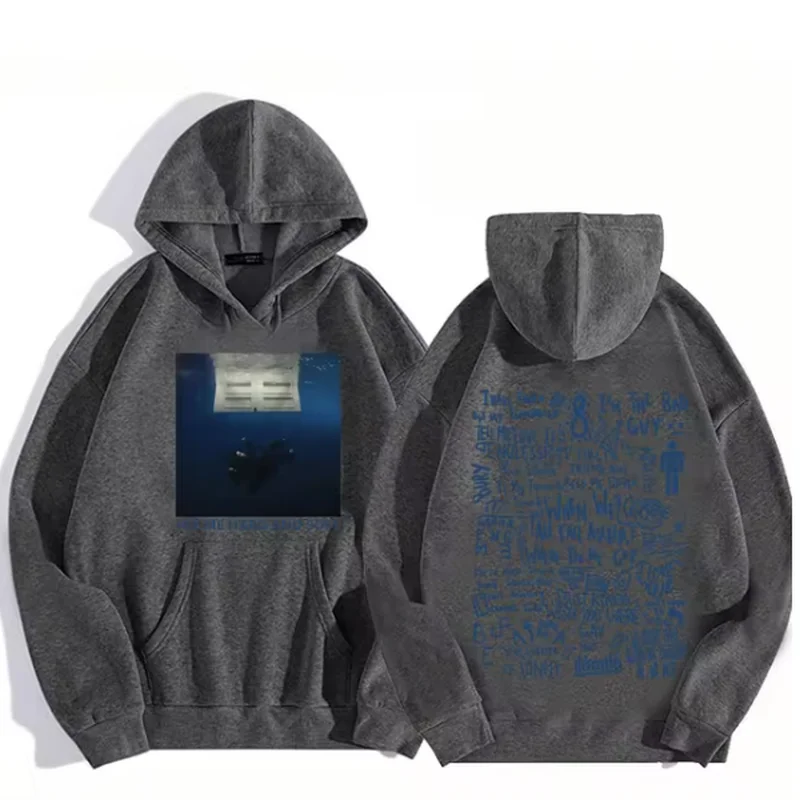 Color: Dark Grey, Size: XXXL - 2024 Hit Me Hard and Soft Tour Hoodie Billie Hoodie Men's Hoodie Sudaderas Men's Casual Sports