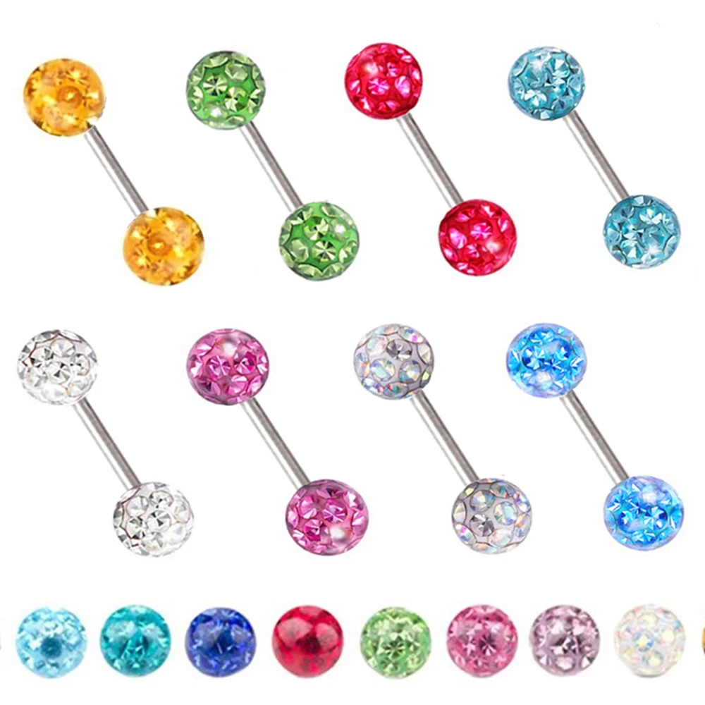 Metal color: Blue, Main Stone Color: WHITE - 16g 1.2mm Coated Crystal Steel Ear Stud Tragus Helix Cartilage 3/4/5mm CZ Ball 6/8/10/12/14mm Bar Barbell Piercing
