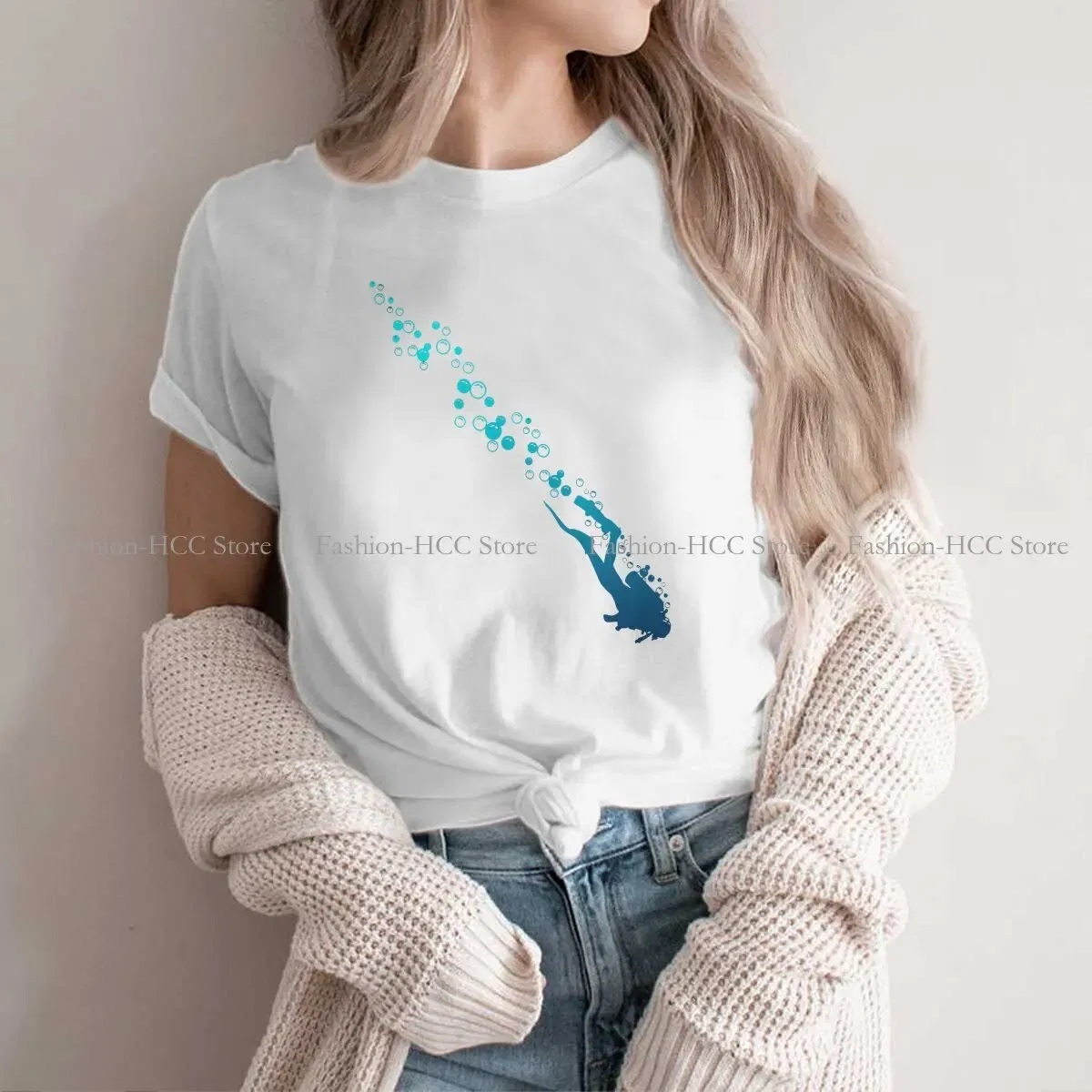 Color: WHITE, Size: XXL - Blue Diver Hipster Polyester TShirts Dive Scuba Diving Female Harajuku Streetwear T Shirt O Neck