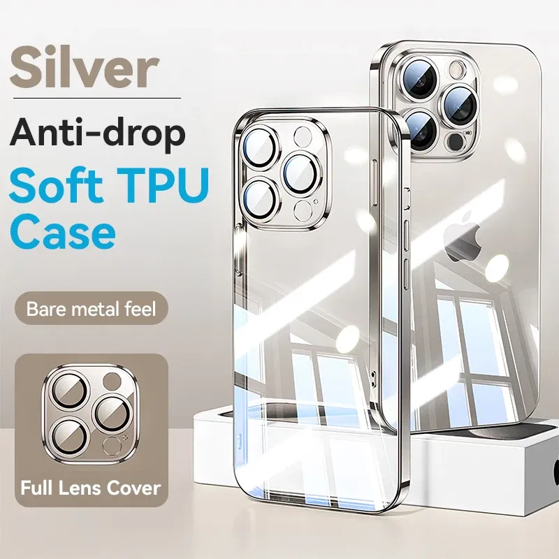 Color: Blue, Material: PE - Joyroom Case For iPhone 16 15 14 13 Pro Max Transparent Cover For iPhone 16 Pro Max Soft TPU Anti-drop Case With Len Protection