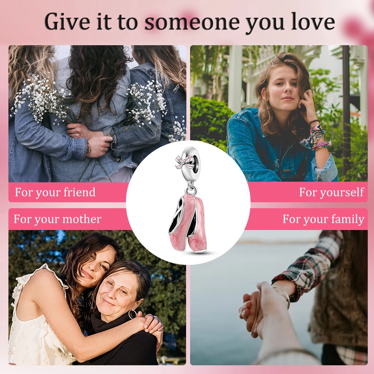 Color: Beige - 925 Sterling Silver Pink Series Charms Love-Heart Cute Animals Beads Fit Pandora Original Bracelets Girl Jewelry Gifts Accessory