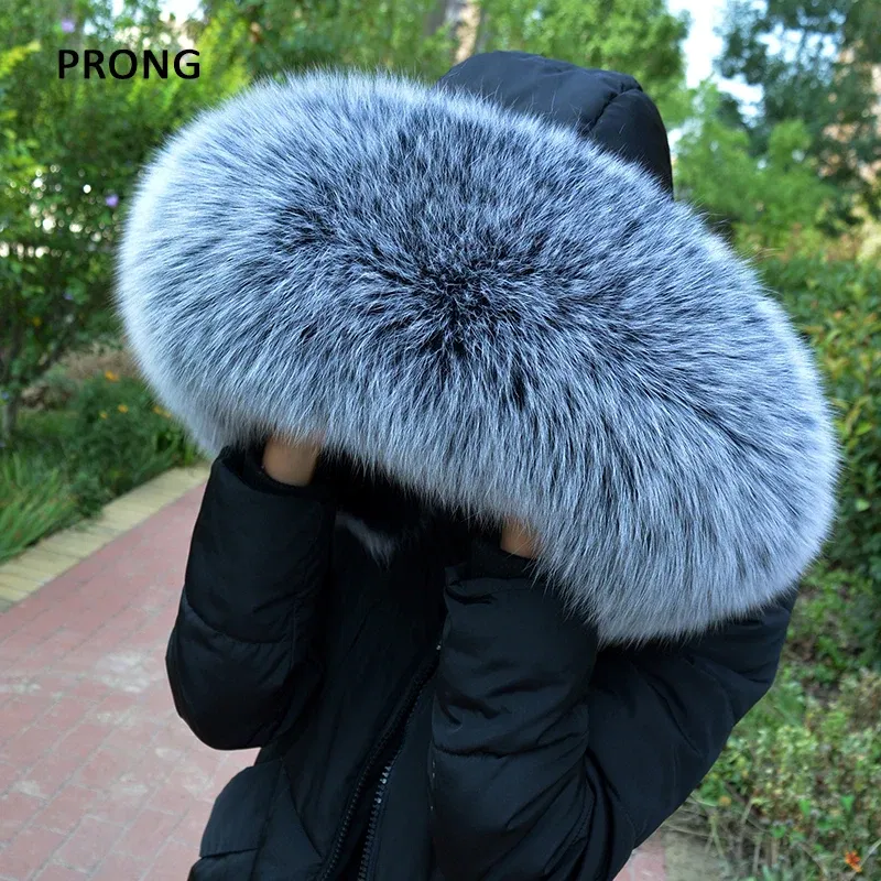 Color: Pink, Size: S - 100% Real Fox Fur Collar Winter Down Coat Jacket Hood Decoration Fur Collar Women Warm Luxury Collar Scarves