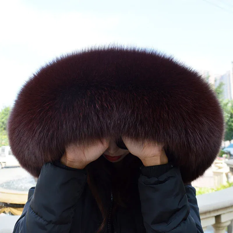 Color: Pink, Size: S - 100% Real Fox Fur Collar Winter Down Coat Jacket Hood Decoration Fur Collar Women Warm Luxury Collar Scarves