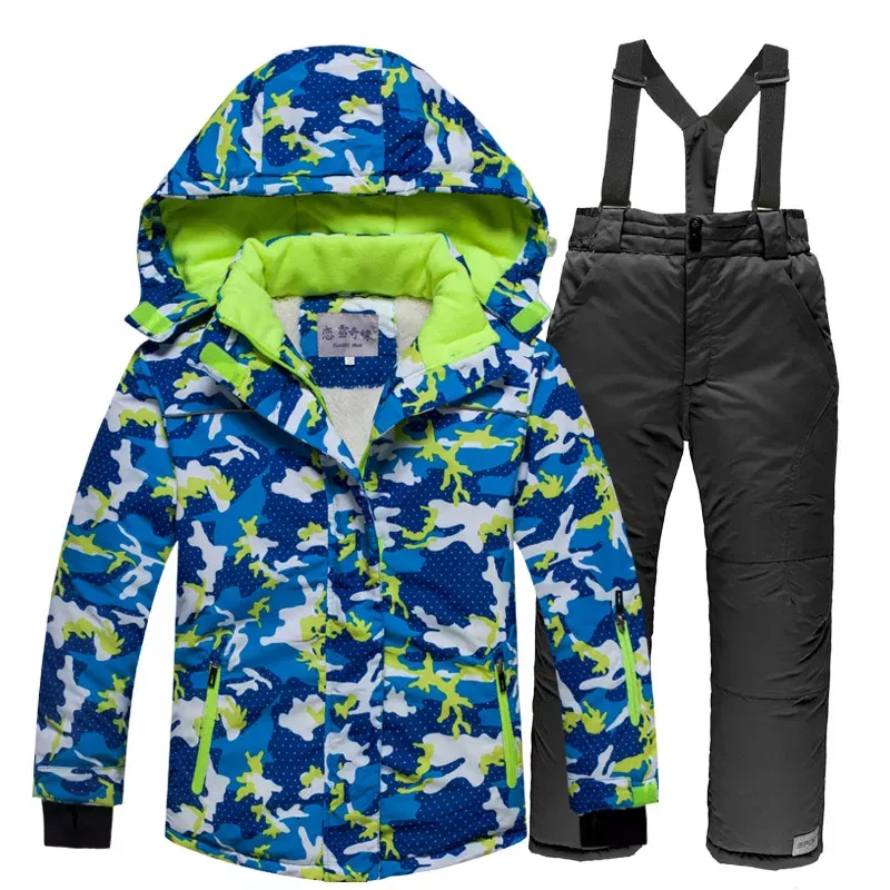 Color: Blue, Kid Size: 3T - OLEKID -30 Degree Russian Winter Children Ski Suit Plus Velvet Warm Waterproof Jacket Coat Boy Overalls 3-20 Years Girl Snowsuit