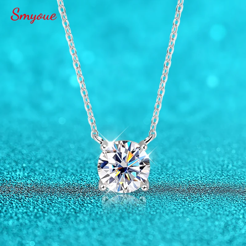 Gem Color: Black, Metal Color: Imitation Rhodium Plated - Smyoue White Gold Plated 1-10CT Moissanite Necklace for Women Classic Four Claws Pendant Wedding Jewelry 925 Sterling Silver GRA