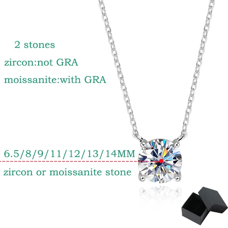 Gem Color: Black, Metal Color: Imitation Rhodium Plated - Smyoue White Gold Plated 1-10CT Moissanite Necklace for Women Classic Four Claws Pendant Wedding Jewelry 925 Sterling Silver GRA
